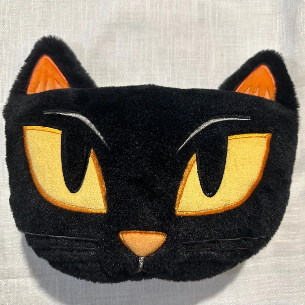 Pre owned cat pillow stuffed animal toy, black & yellow